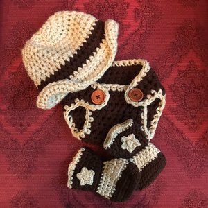 Newborn Cowboy hat, boots and diaper cover